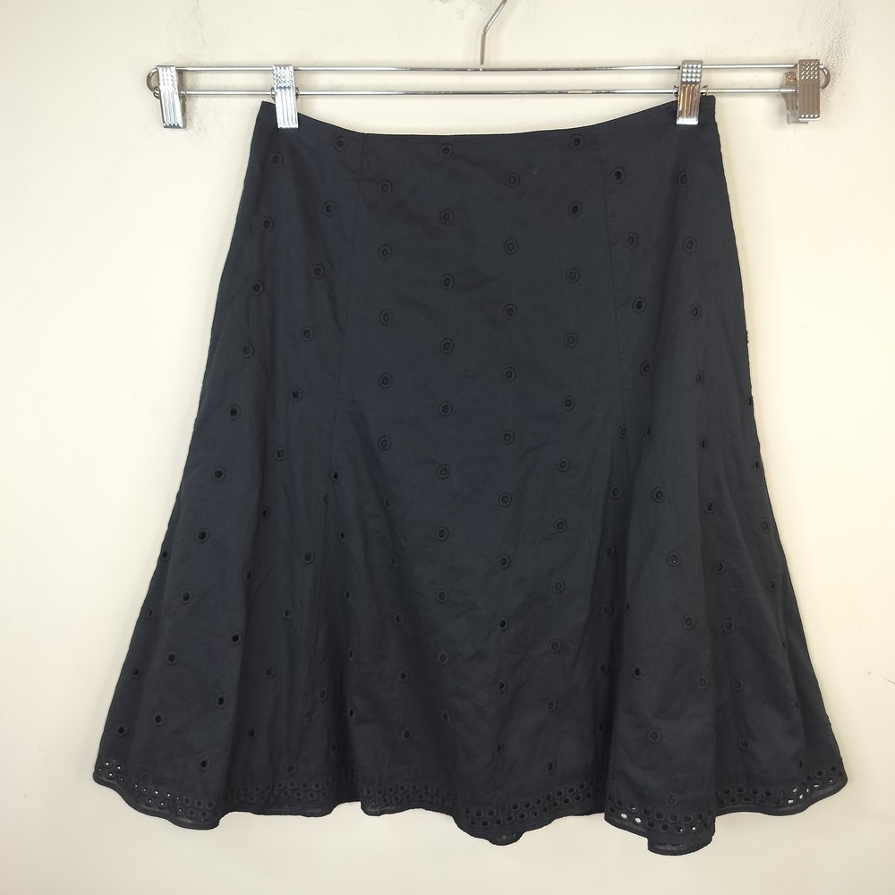 Ann Taylor Eyelet A-Line Skirt 6 Knee Length Black Cotton